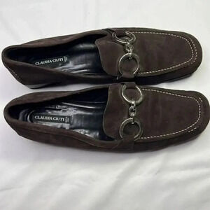 Claudia Ciuti size 10 suede loafer with bright silver buckles
